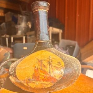 Nautical Leather Art Vase with Ship Design